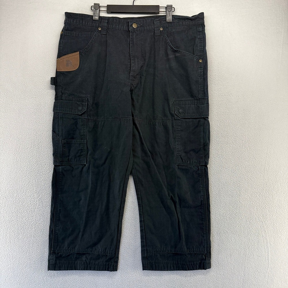 Wrangler Riggs Pants Mens Fits 38x24 Black Workwear Carpenter Ripstop Thick Work